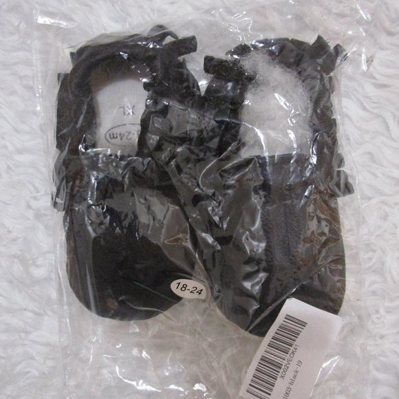 Sz 18-24M Baby Charcoal Black Leather Moccasins Fringe Crib Soft Sole Shoes - Picture 5 of 7